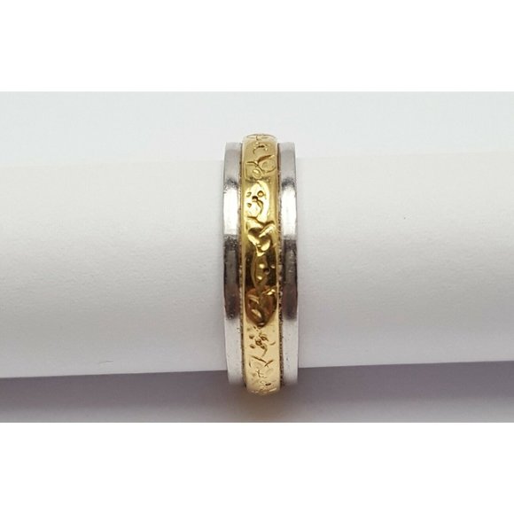 Elegant Solid Platinum & 18K Yellow Gold Designer Wedding Band Ring - Size 8.25 - Picture 4 of 11